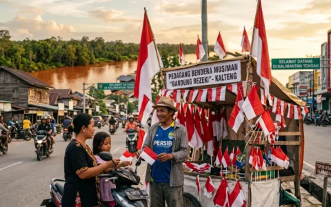 Pedagang Bendera Musiman Asal Bandung Berburu Rezeki di Kalimantan Tengah