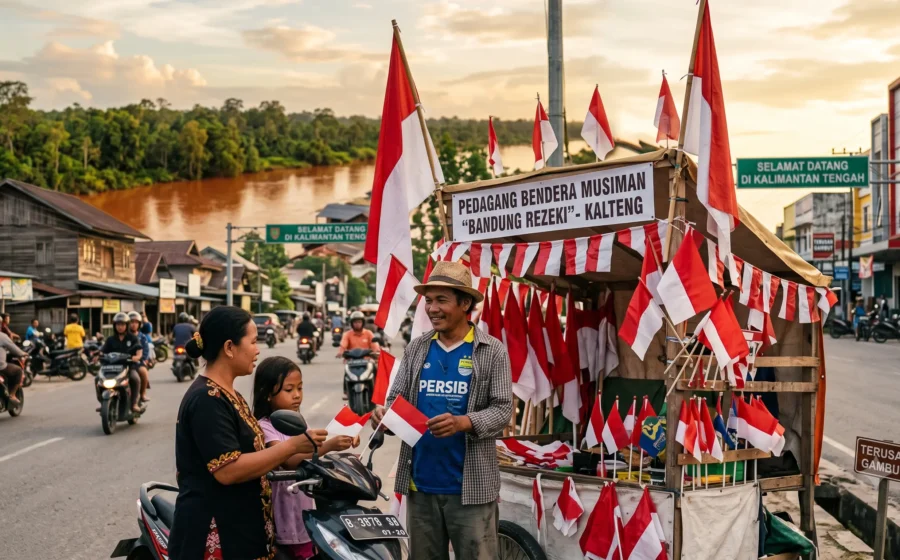 Pedagang Bendera Musiman Asal Bandung Berburu Rezeki di Kalimantan Tengah