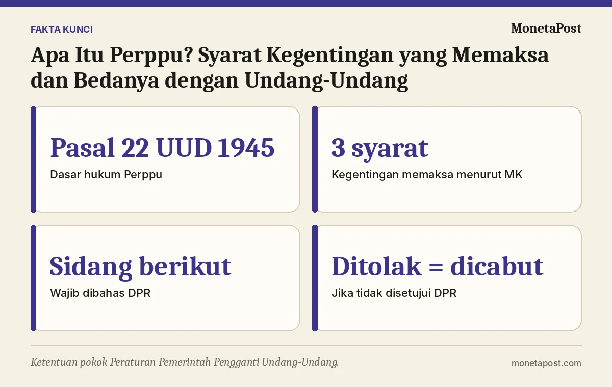 Fakta kunci: Apa Itu Perppu? Syarat Kegentingan yang Memaksa dan Bedanya dengan Undang-Undang