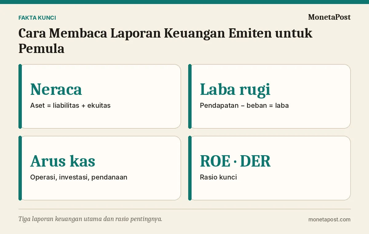 Fakta kunci: Cara Membaca Laporan Keuangan Emiten untuk Pemula: Neraca, Laba Rugi, dan Arus Kas