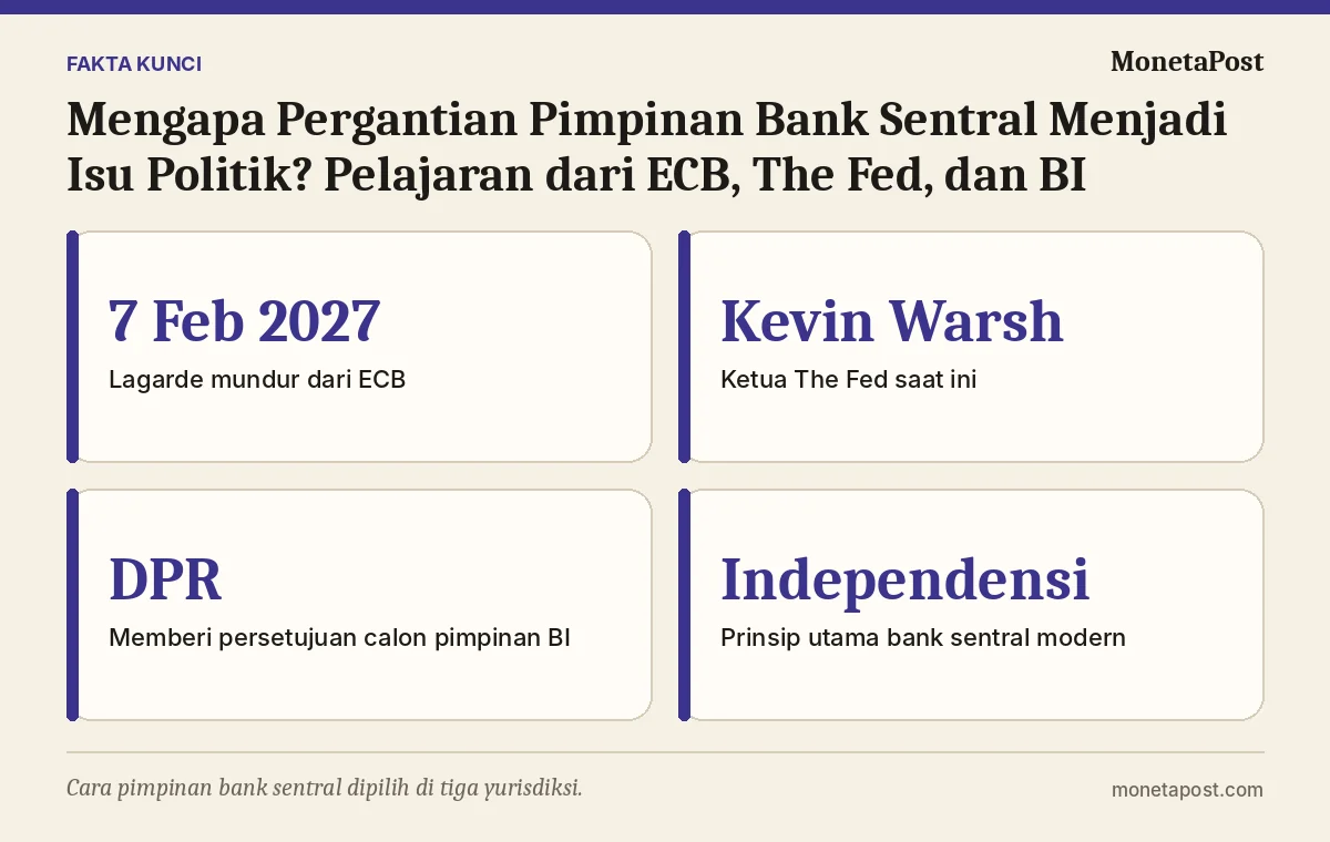Fakta kunci: Mengapa Pergantian Pimpinan Bank Sentral Menjadi Isu Politik? Pelajaran dari ECB, The Fed, dan BI