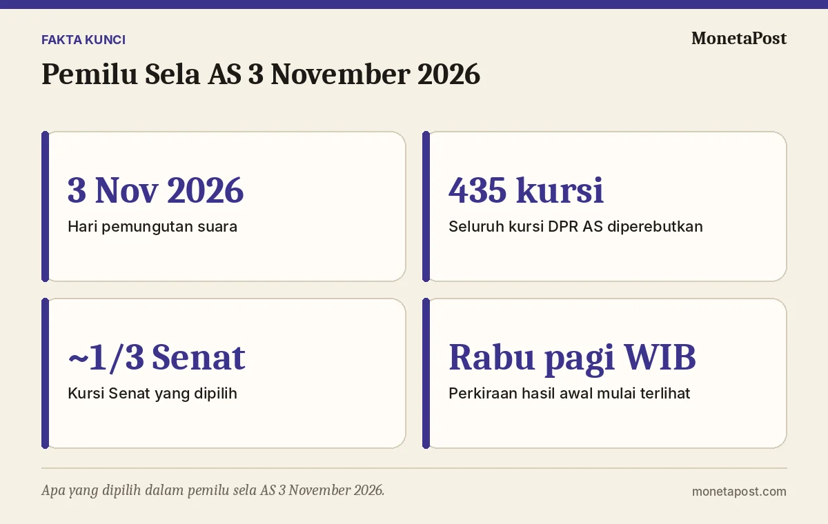 Fakta kunci: Pemilu Sela AS 3 November 2026: Apa yang Dipertaruhkan dan Dampaknya bagi Indonesia
