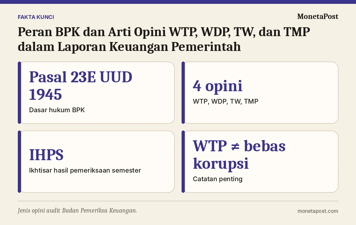 Fakta kunci: Peran BPK dan Arti Opini WTP, WDP, TW, dan TMP dalam Laporan Keuangan Pemerintah