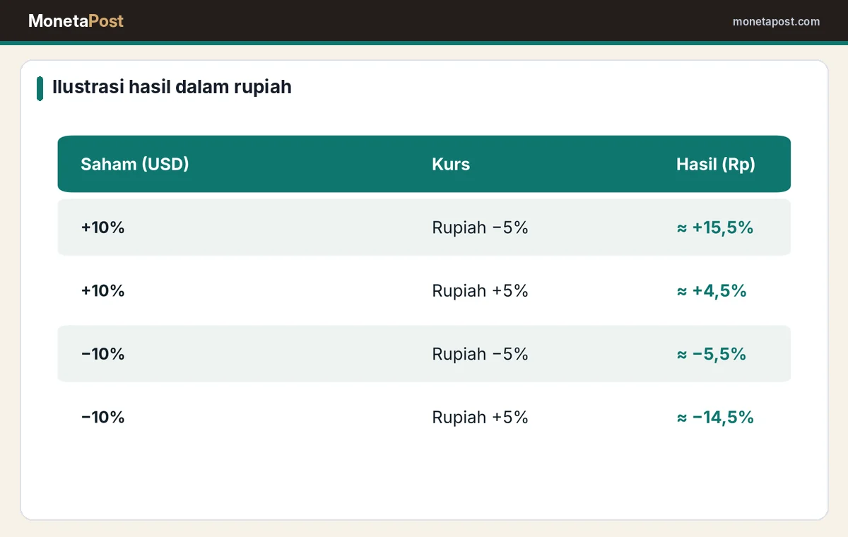 Ilustrasi hasil reksa dana global dalam rupiah dengan kombinasi harga dan kurs