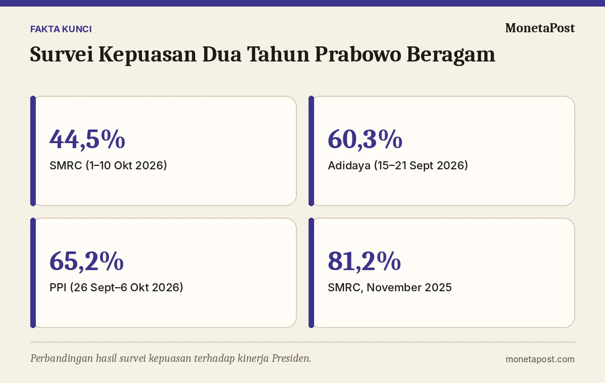 Fakta kunci: Survei Kepuasan Dua Tahun Prabowo Beragam: Dari 44,5% hingga 65,2%, Ini Penjelasannya