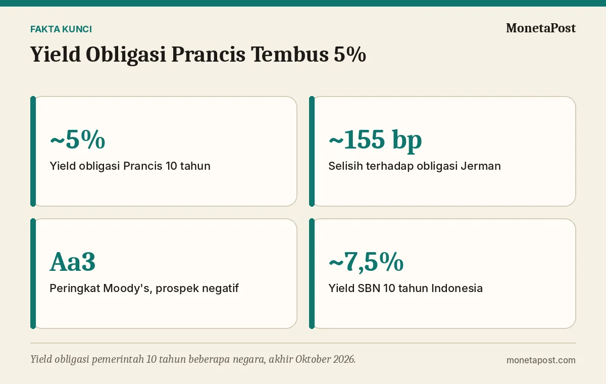 Fakta kunci: Yield Obligasi Prancis Tembus 5%: Pelajaran Risiko Fiskal bagi Investor SBN Indonesia