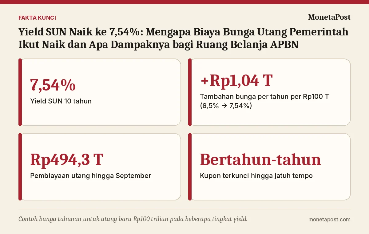 Fakta kunci: Yield SUN Naik ke 7,54%: Mengapa Biaya Bunga Utang Pemerintah Ikut Naik dan Apa Dampaknya bagi Ruang Belanja APBN